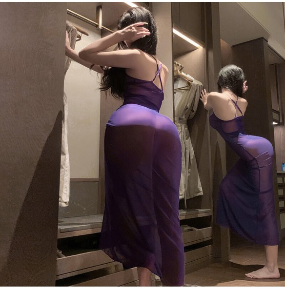 FEE ET MOI - Lace Mesh Sheer Maxi Dress (Purple) FEE ET MOI - Lace Mesh Sheer Maxi Dress (Purple)